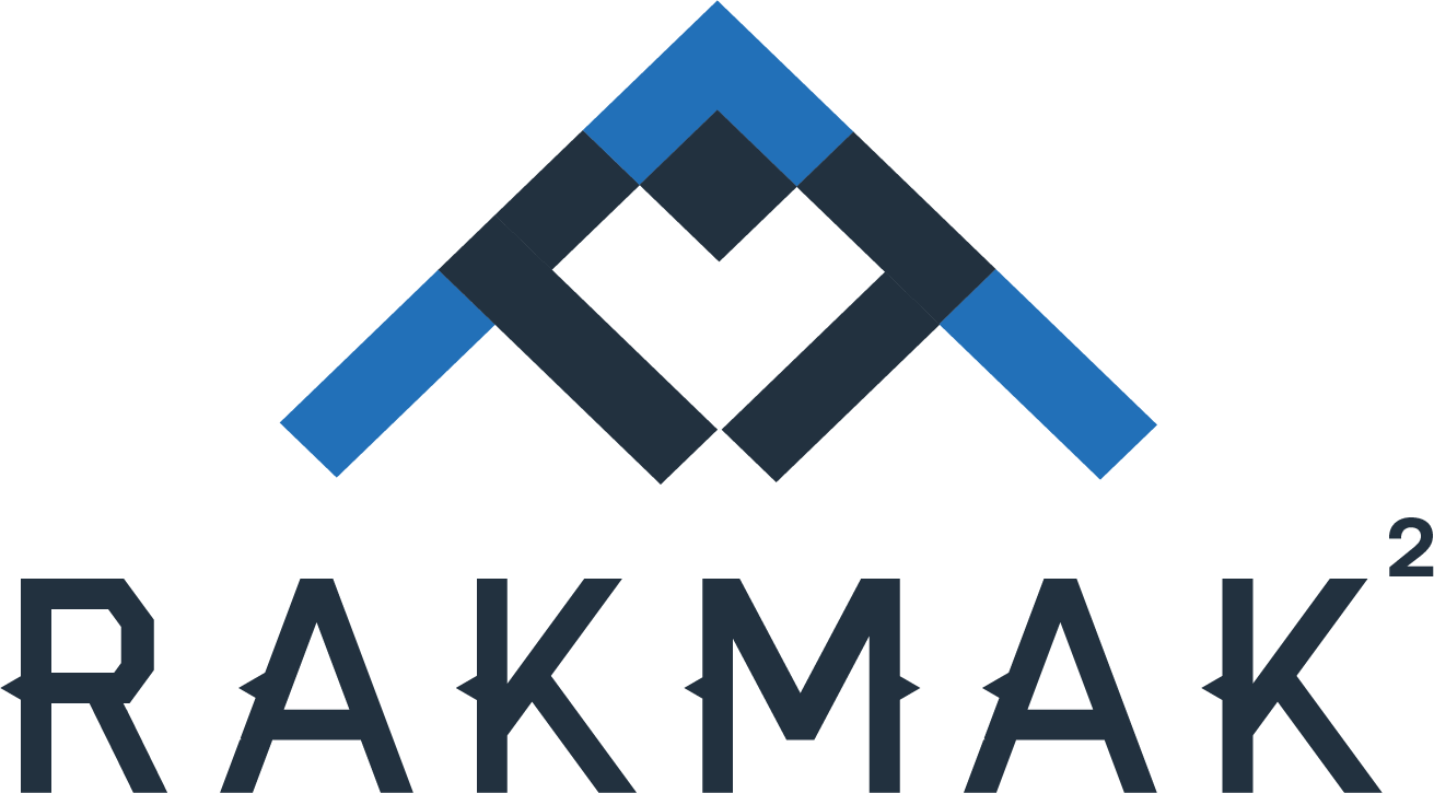 RakMak Oy:n logo tumman sinisenä.
